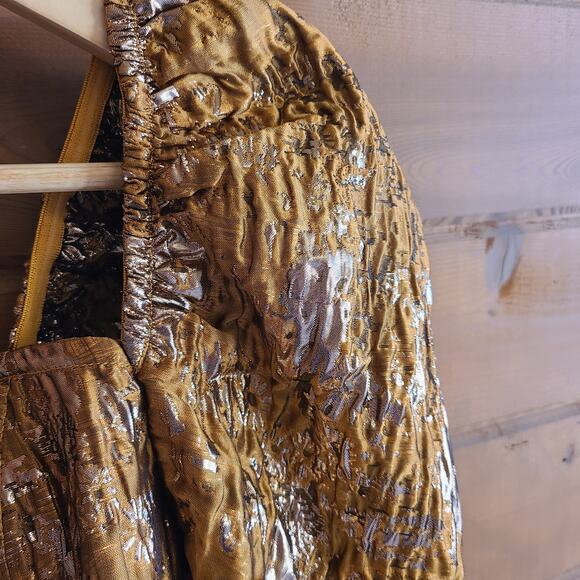 Buddy Love Peplum Bustier Crop Top Chloe Metallic NWT S Renaissance Puff Sleeve - Picture 3 of 6